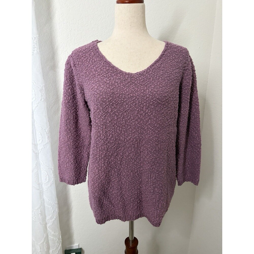 Coldwater Creek Women’s M Purple Textured Knit V-Neck Sweater 100% Cotton NWT